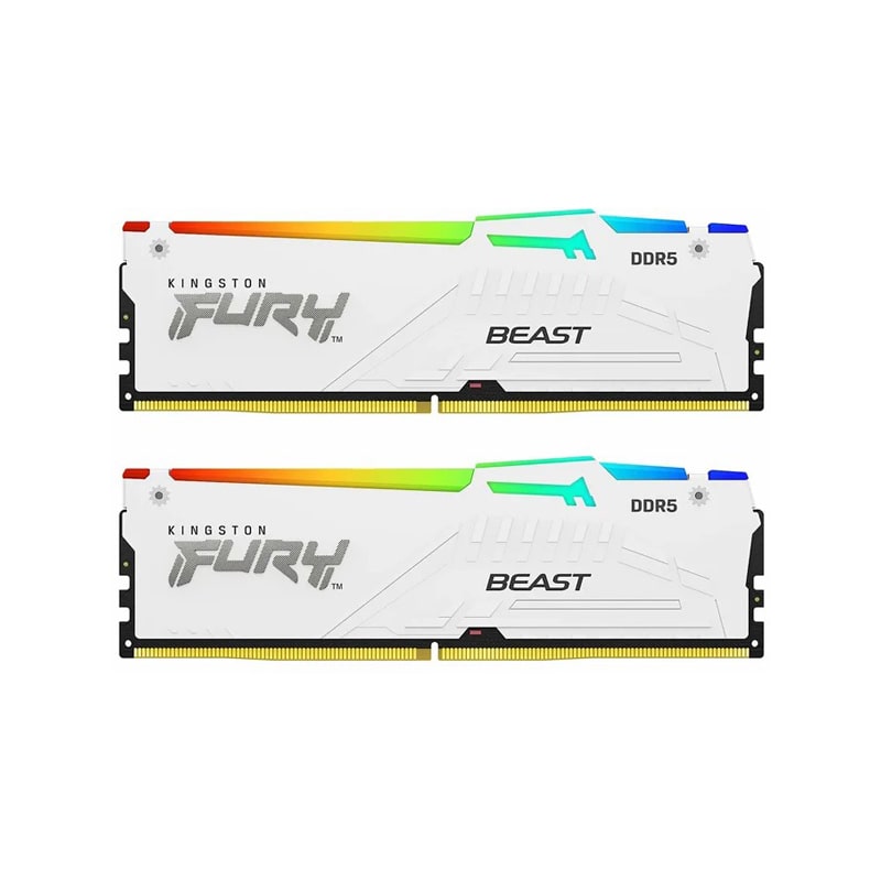 رم کینگستون Fury Beast RGB White 64GB (2x32GB) 5200MHz DDR5 CL40