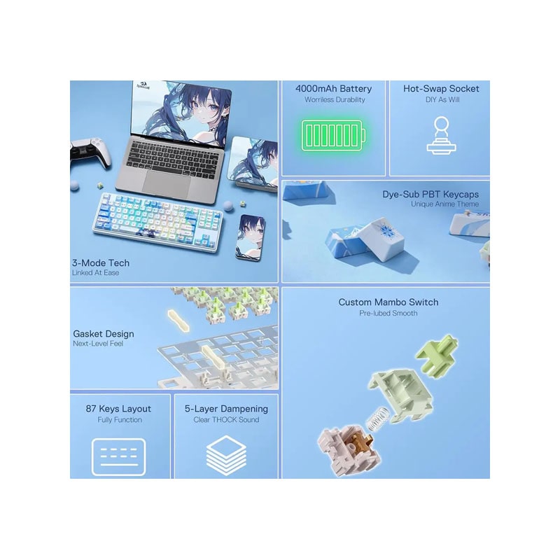 کیبورد بی سیم/باسیم مکانیکال گیمینگ ردراگون مدل K707 AK PRO RGB 3 کیبورد بی سیمباسیم مکانیکال گیمینگ ردراگون مدل K707 AK PRO RGB