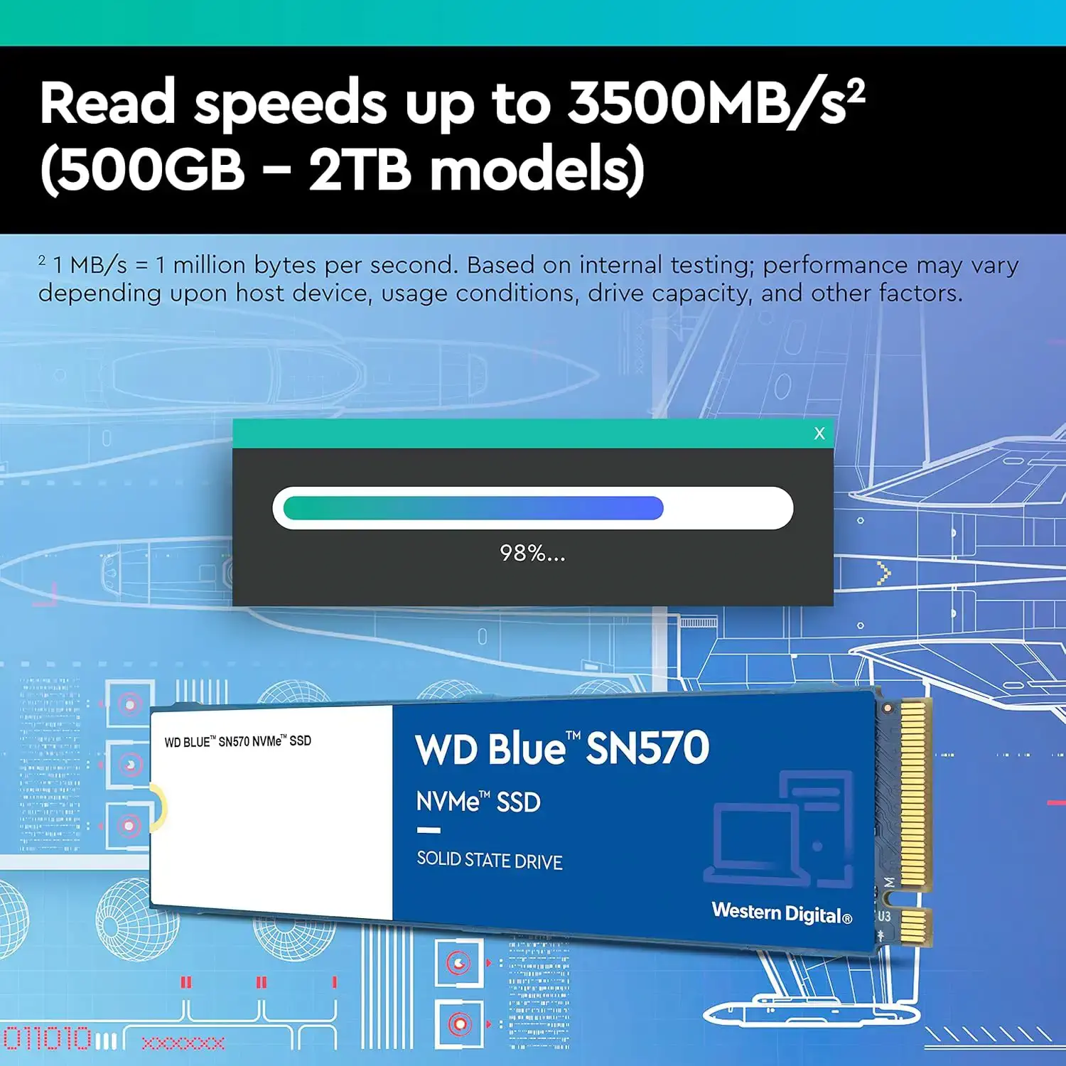 اس اس دی اینترنال M.2 NVMe وسترن دیجیتال Blue SN570 ظرفیت 2 ترابایت 7 Blue SN570